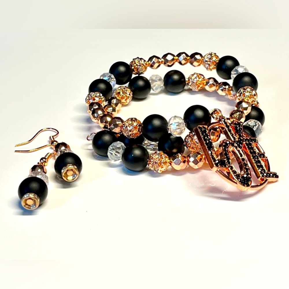 Diva iced out bling coiled bracelet and matching earrings set